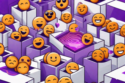 A digital landscape with numerous emojis flowing out of an open box